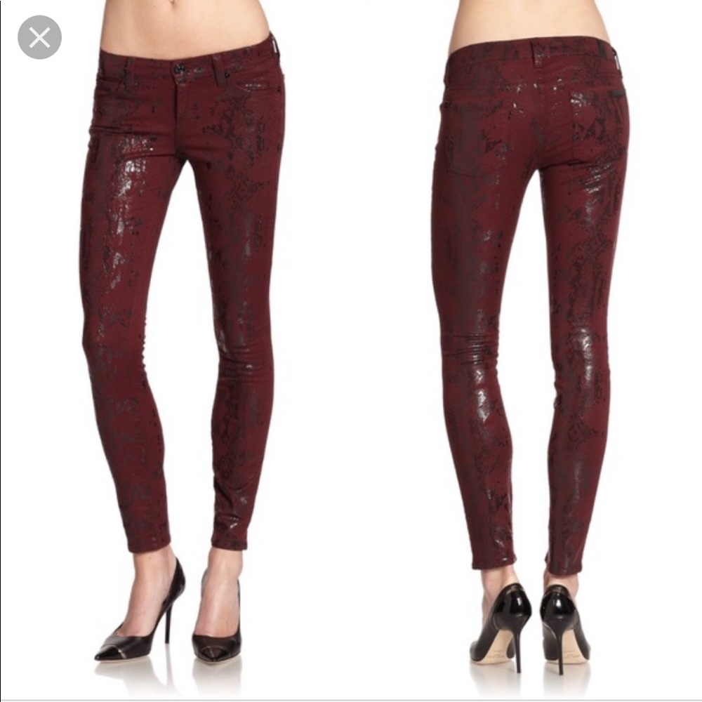 7 for all Mankind Burgundy Snake Skin Pants